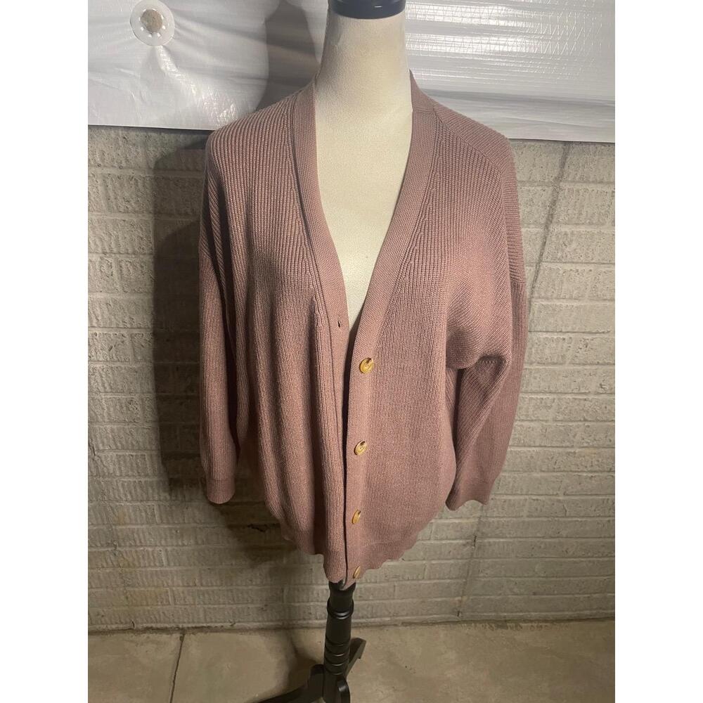 Illusory‎ Mauve V-Neck Button Front Ribbed Knit Cardigan Sweater Size Large